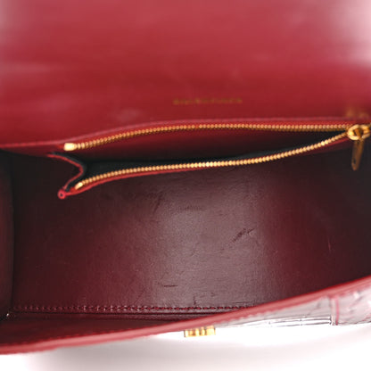 Balenciaga Shiny Calfskin Crocodile Embossed Small Hourglass Top Handle Bag Dark Red 5 of 12