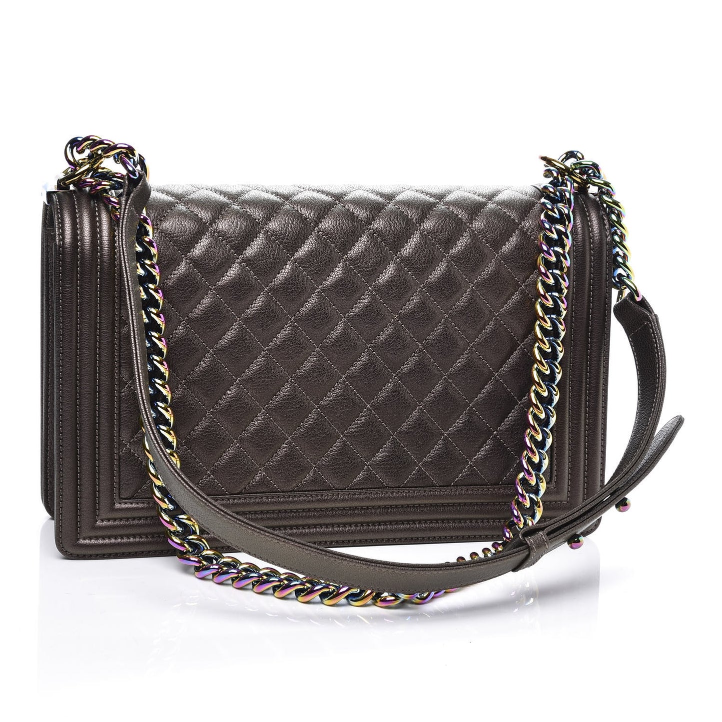 Iridescent Goatskin Quilted New Medium Boy Flap Dark Gold
