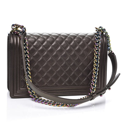Chanel Iridescent Goatskin Quilted New Medium Boy Flap Dark Gold 2 of 10