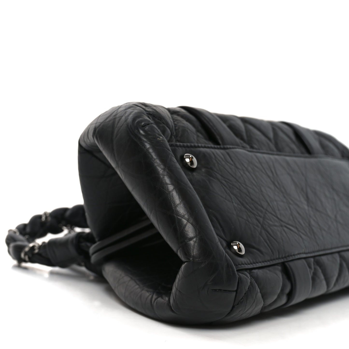 Distressed Lambskin Lady Braid Frame Bowler Black
