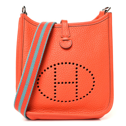Hermes Taurillon Clemence Amazone Evelyne TPM Orange Poppy Bleu Saint Cyr 1 of 10