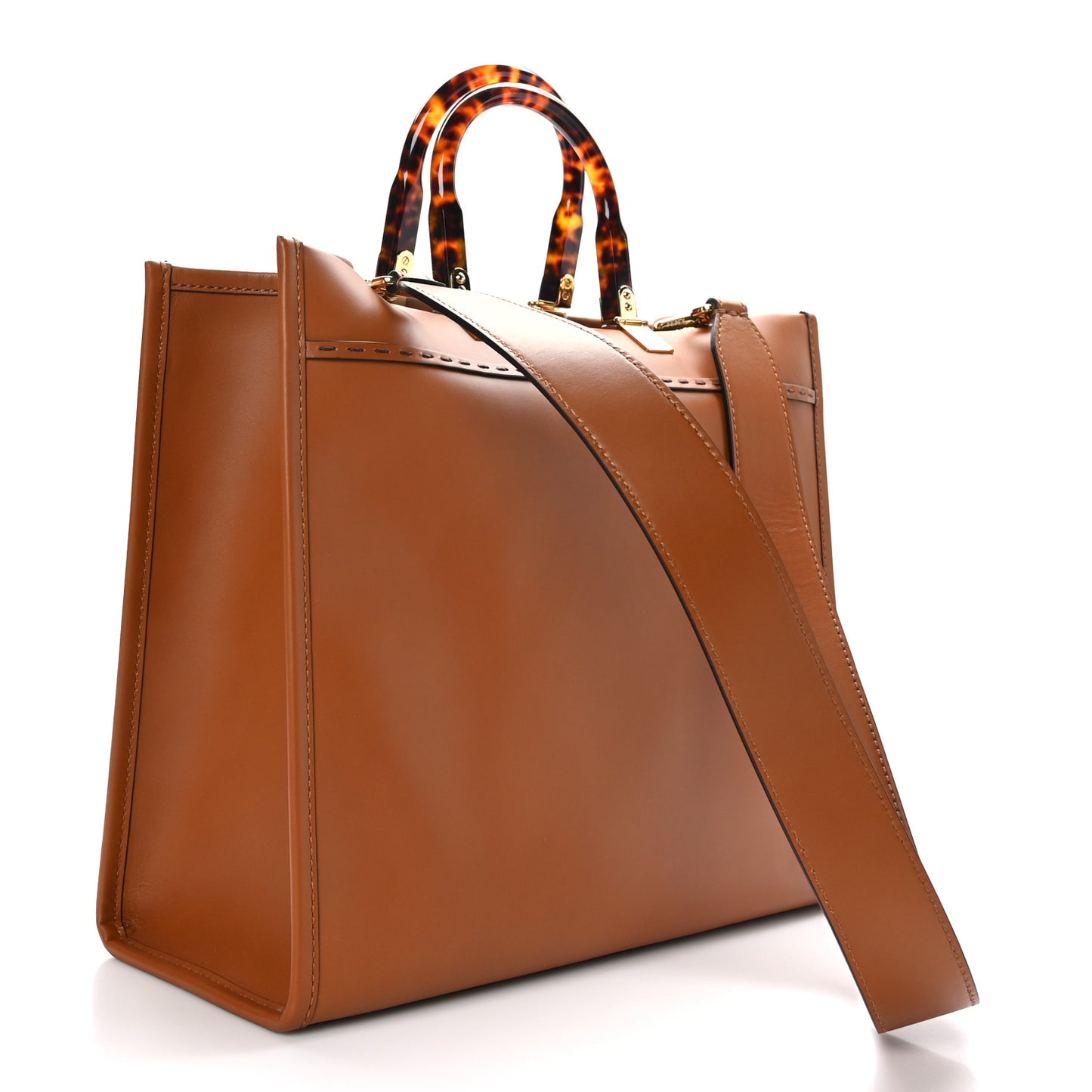 Vitello King Plexiglass Medium Fendi Sunshine Shopper Tote Cuoio