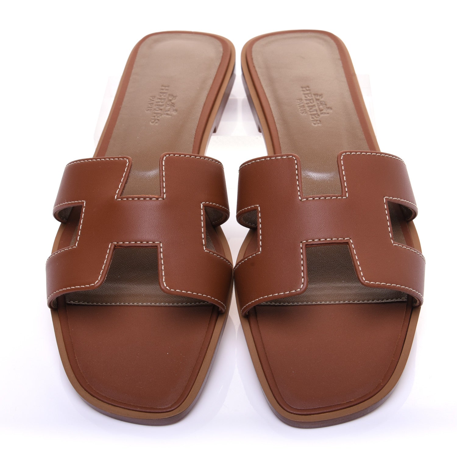 Hermes Box Calfskin Oran Sandals 38 Gold 7 of 11