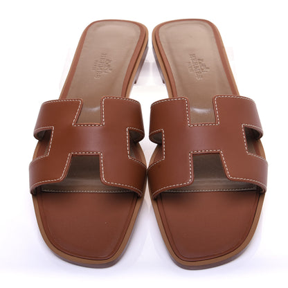 Hermes Box Calfskin Oran Sandals 38 Gold 7 of 11