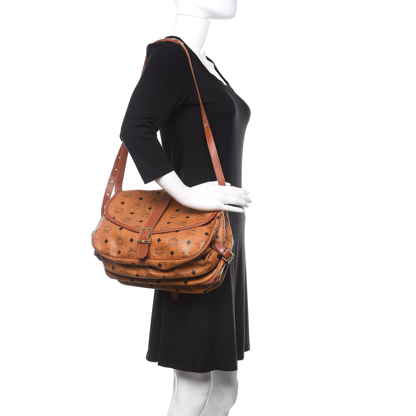 Visetos Large Crossbody Messenger Flap Bag Cognac