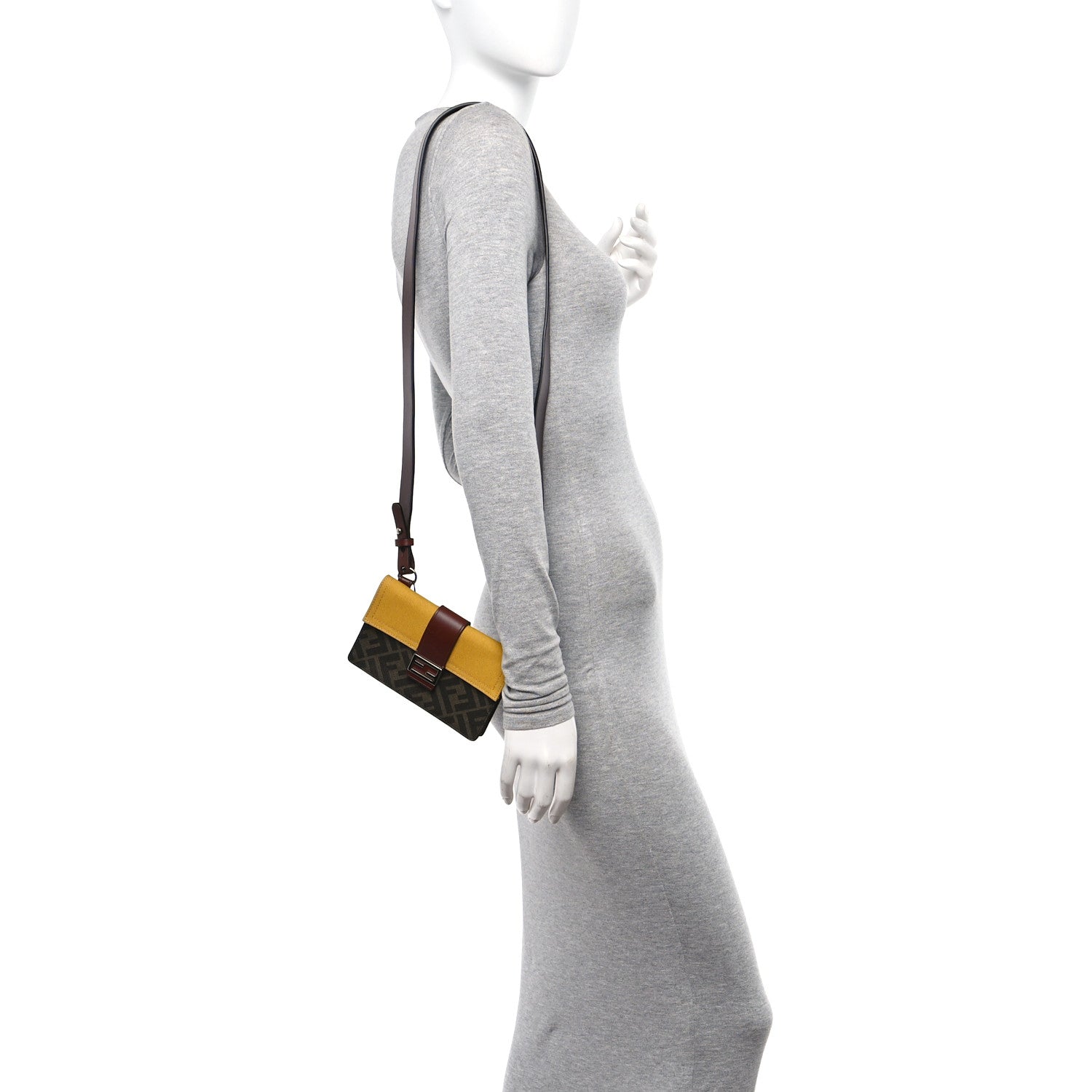 Fendi Glazed Fabric Cotton Vitello King Aura FF 1974 Baguette Belt Pouch Tobacco Moro Mimosa Gianda 2 of 10