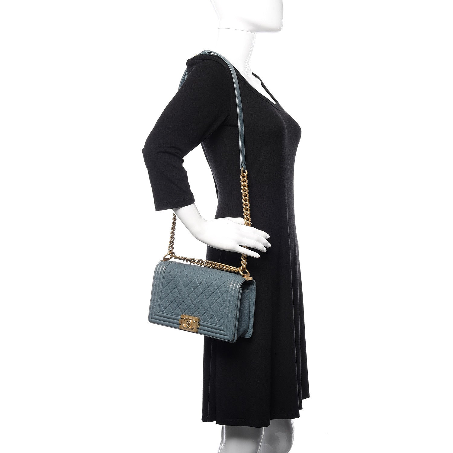 Chanel Caviar Quilted Medium Boy Flap Blue 2 of 13