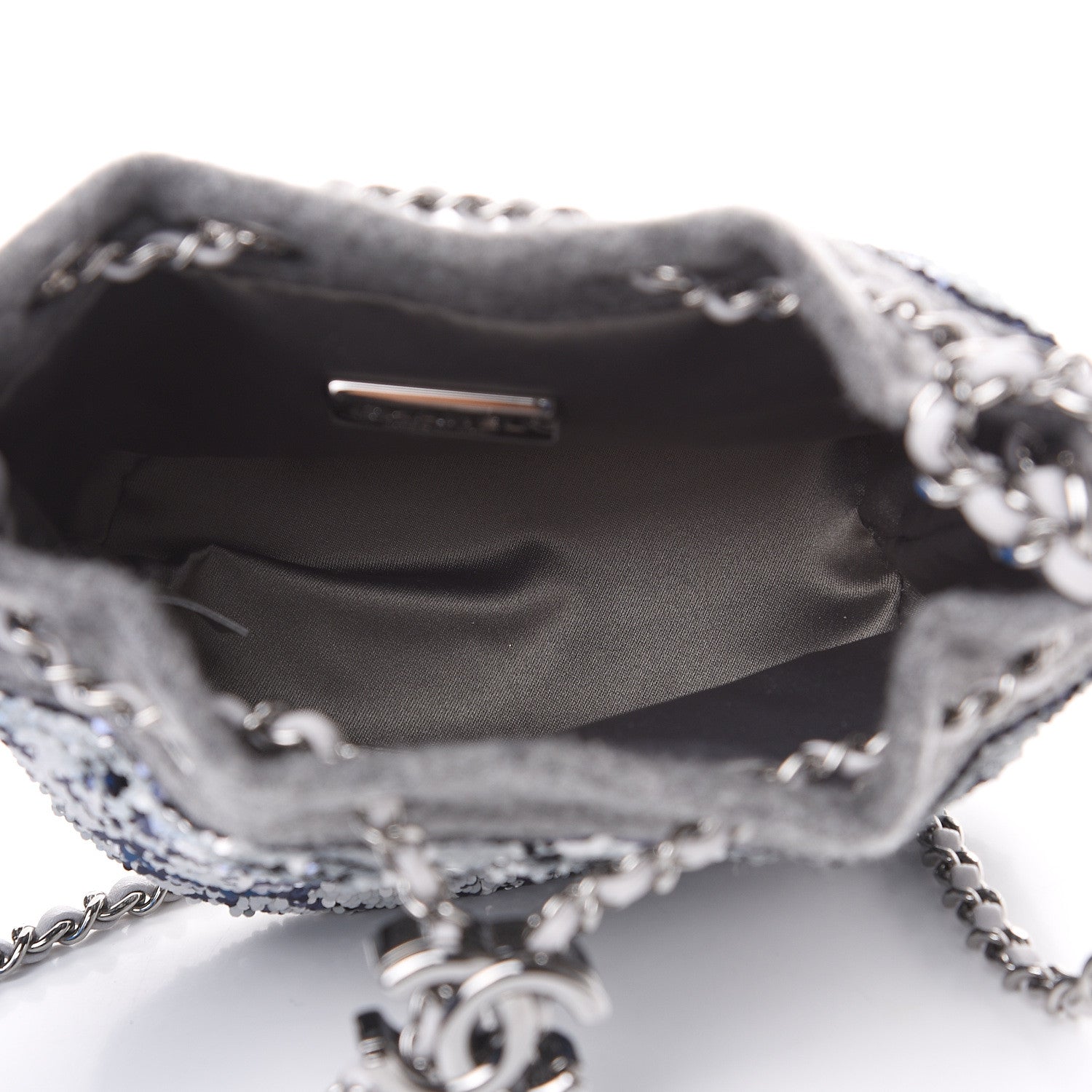 Chanel Sequin Wool Drawstring Bag Silver Blue Grey 4 of 9