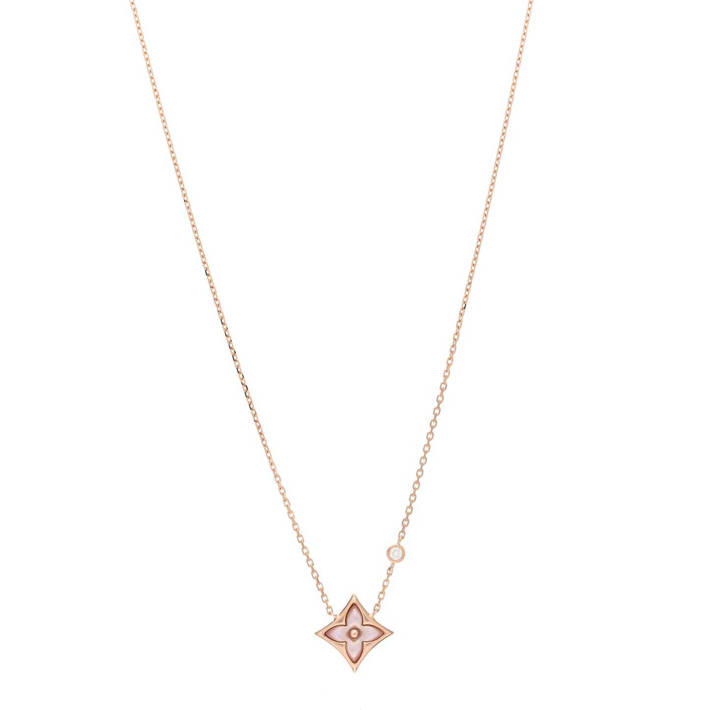 18K Pink Gold Diamond Pink Mother of Pearl Color Blossom BB Star Pendant Necklace