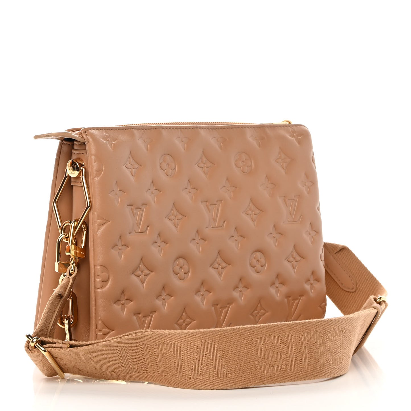 Lambskin Embossed Monogram Coussin PM Camel