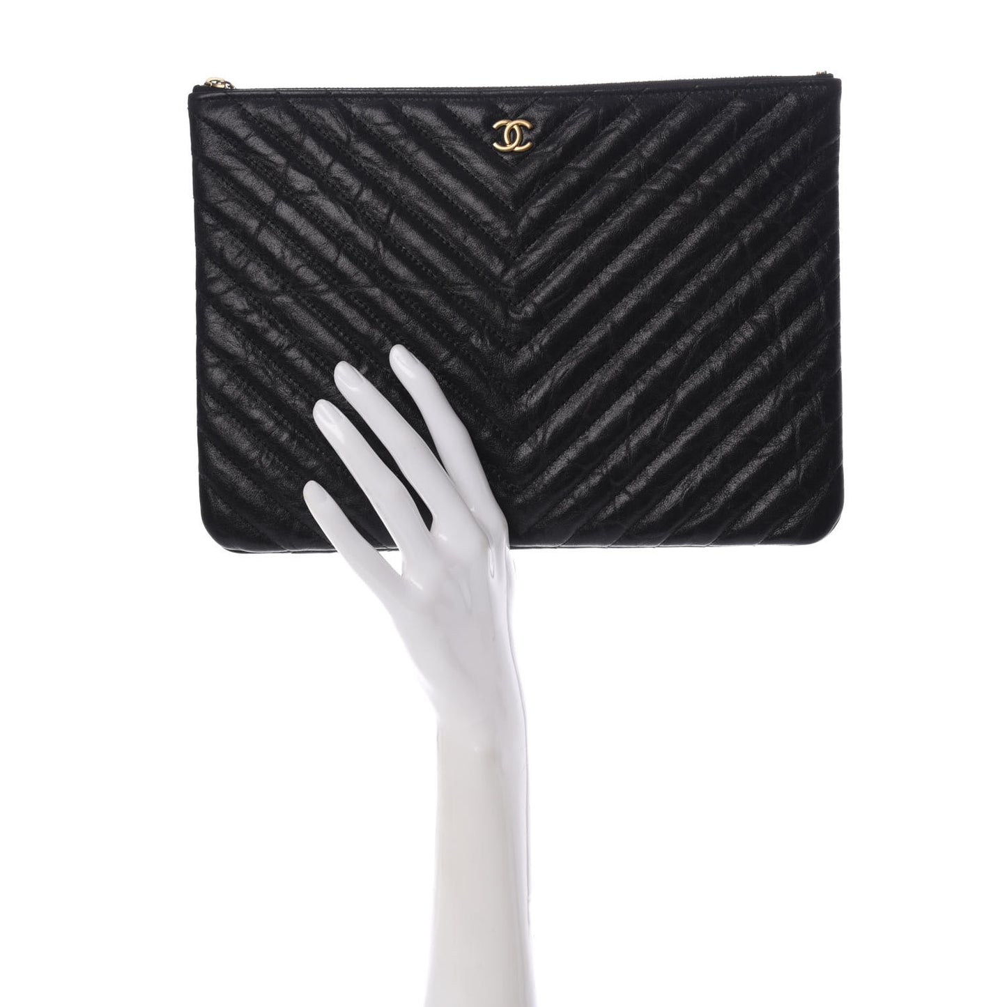 Aged Calfskin Chevron Quilted Medium Cosmetic Case Black