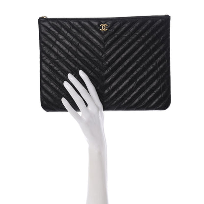 Chanel Aged Calfskin Chevron Quilted Medium Cosmetic Case Black 2 of 7