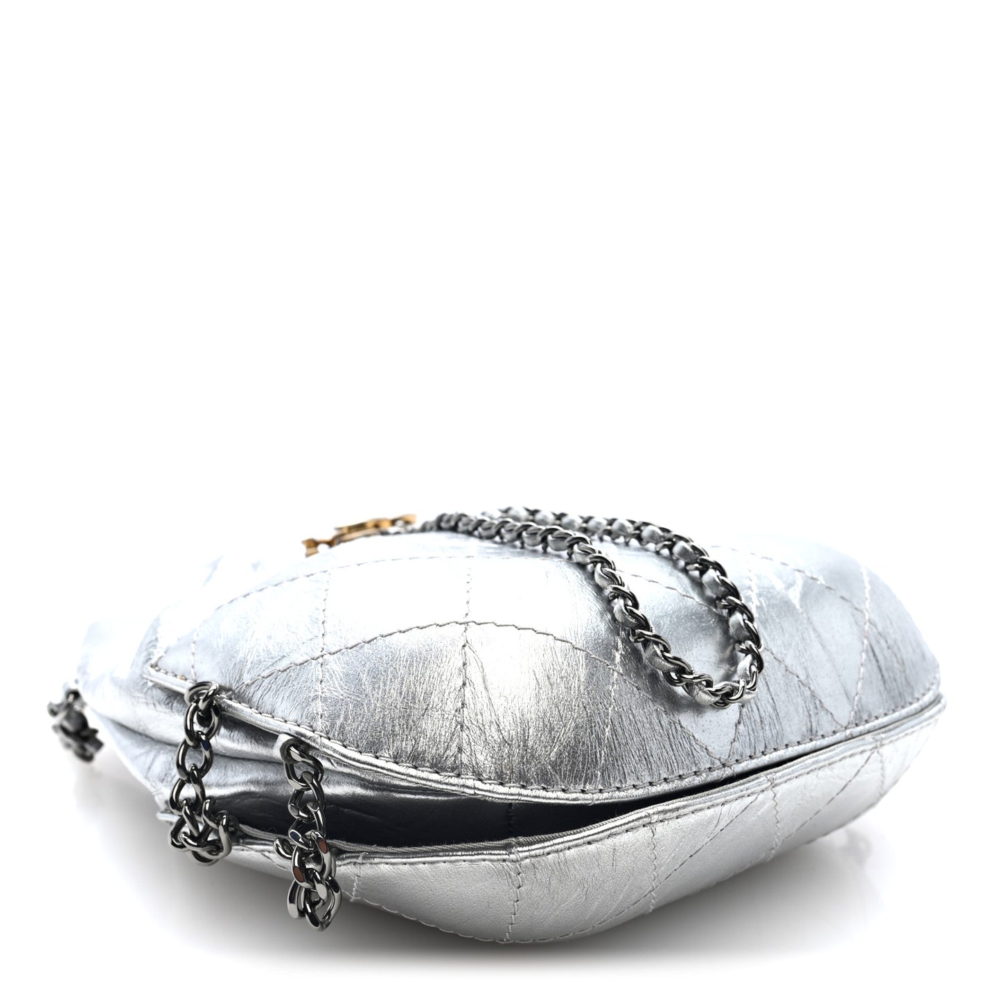 Metallic Aged Calfskin Quilted Small Gabrielle Bucket Silver
