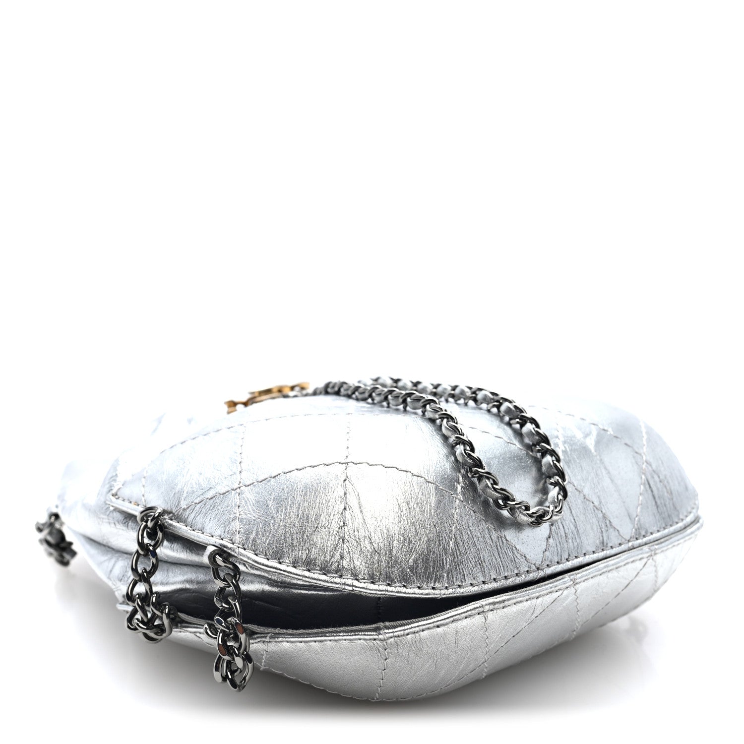 Chanel Metallic Aged Calfskin Quilted Small Gabrielle Bucket Silver 4 of 9