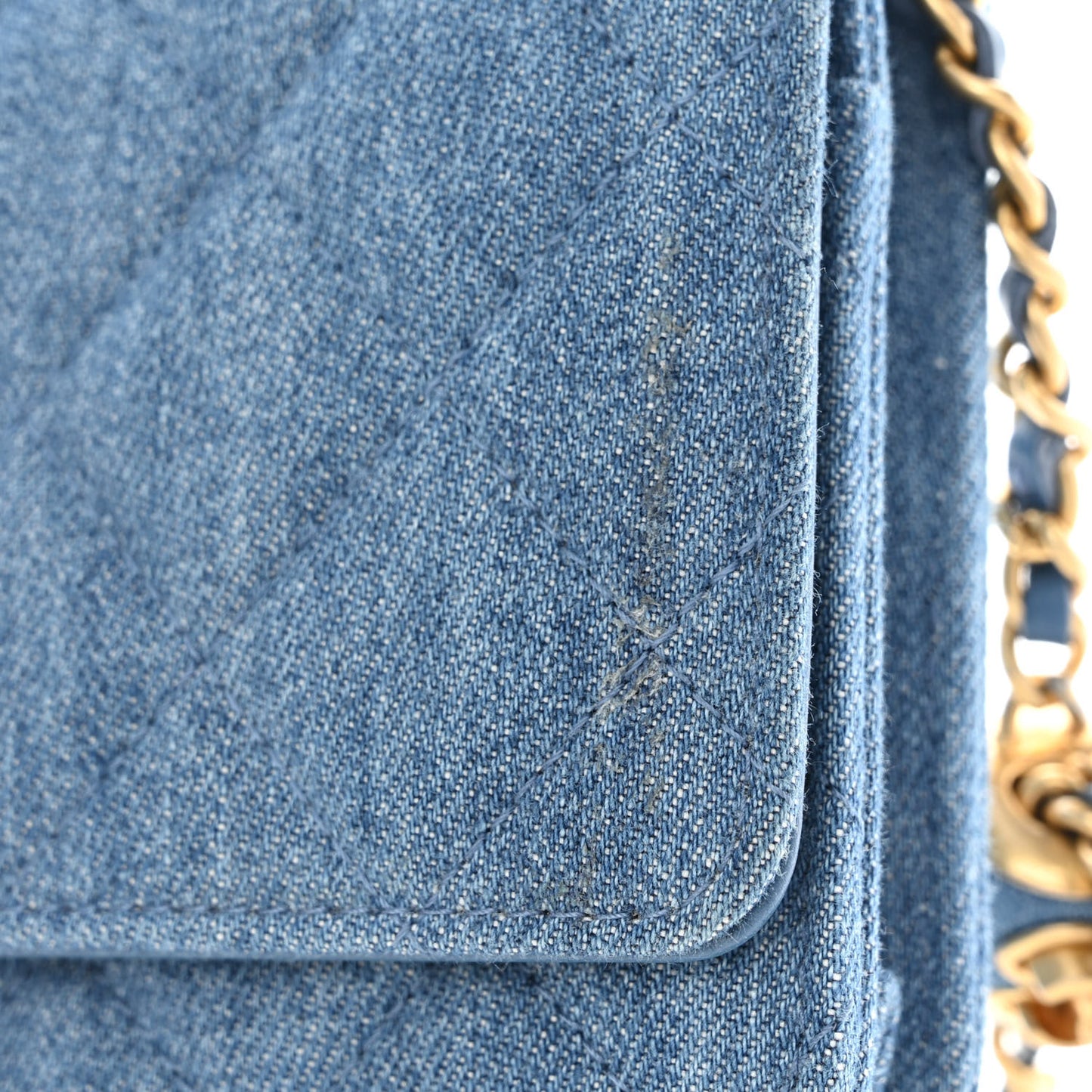 Denim Quilted CC Pearl Crush Wallet On Chain WOC Blue