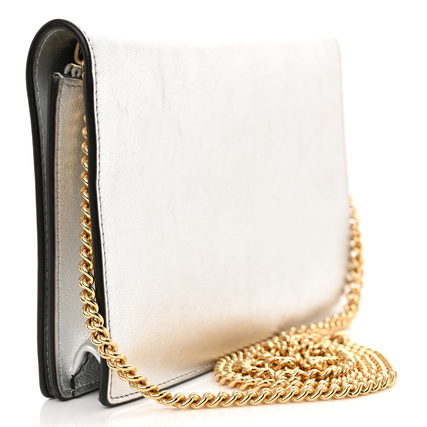 Vitello Catalan Mirror Logo Embossed Medium Wallet On Chain Argento