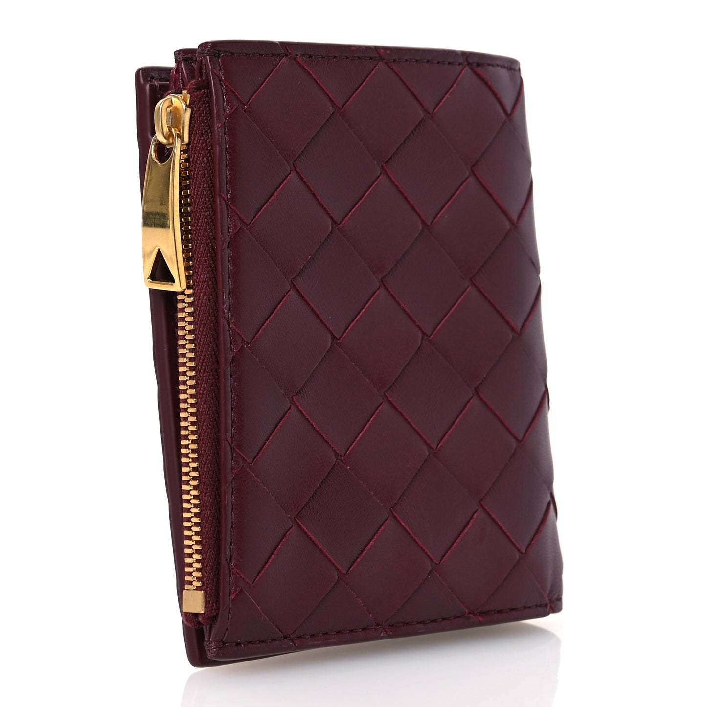 Nappa Intrecciato Small Bi-Fold Zip Wallet Barolo