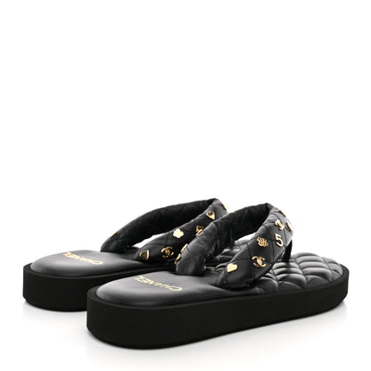 Chanel Lambskin Quilted Padded Charms Thong Sandals 38.5 Black 5 of 11