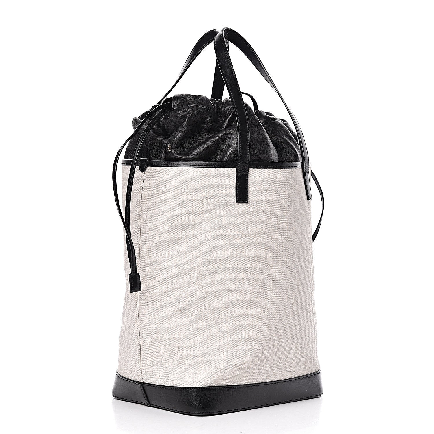 Saint Laurent Canvas Calfskin Teddy Drawstring Shopping Tote White Black 5 of 16