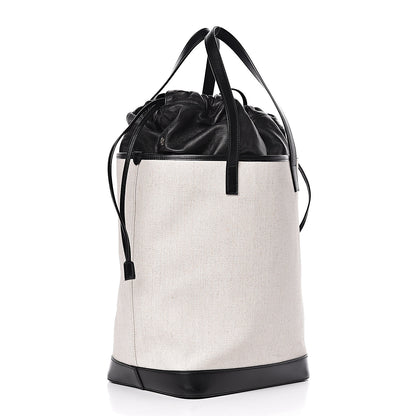 Saint Laurent Canvas Calfskin Teddy Drawstring Shopping Tote White Black 5 of 16