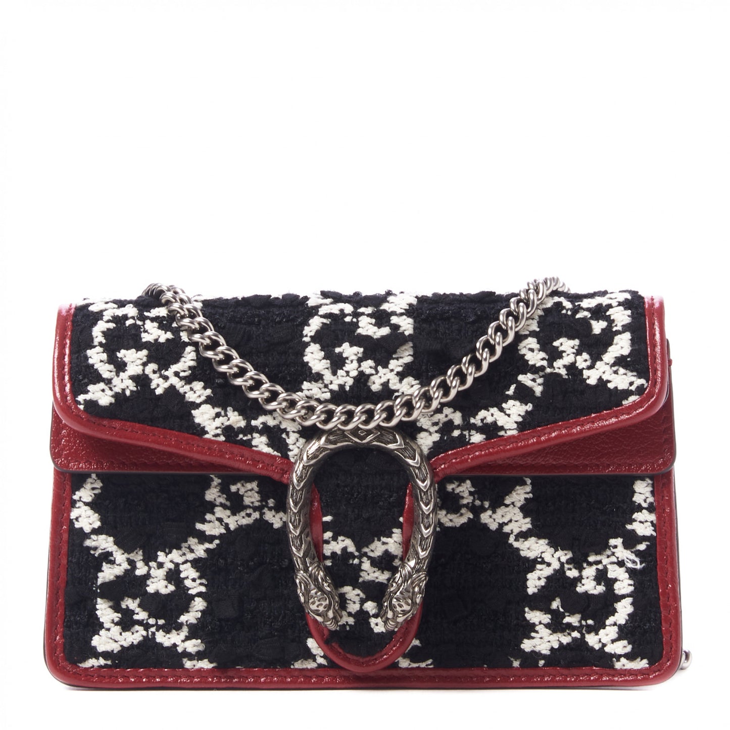Tweed GG Monogram Super Mini Dionysus Shoulder Bag Black White Romantic Cherry