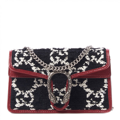 Gucci Tweed GG Monogram Super Mini Dionysus Shoulder Bag Black White Romantic Cherry 1 of 9