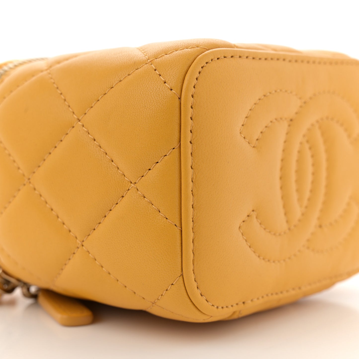 Lambskin Quilted Top Handle Mini Vanity Case With Chain Yellow