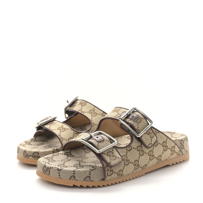 Gucci GG Monogram Lavaredo Eco Fabric Mens Slide Sandals With Straps 6 Beige Ebony Light Brown 3 of 9