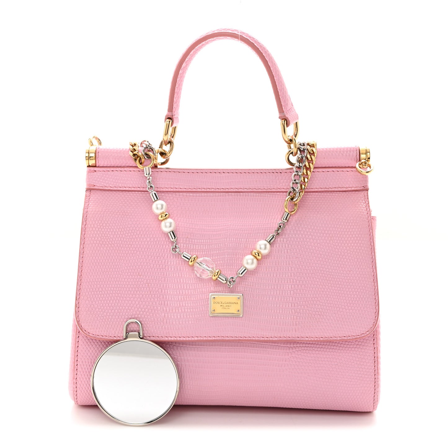 Lizard Calfskin Embossed Small Miss Sicily Satchel Light Pink