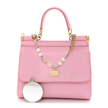 Dolce & Gabbana Lizard Calfskin Embossed Small Miss Sicily Satchel Light Pink 1 of 10