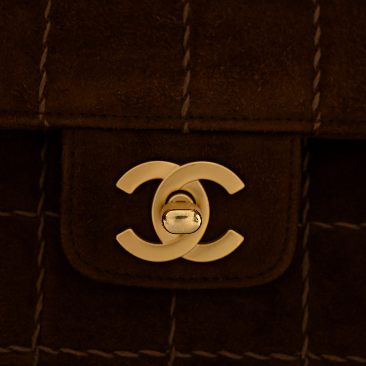 Suede Quilted Chocolate Bar Medium Single Flap Brown