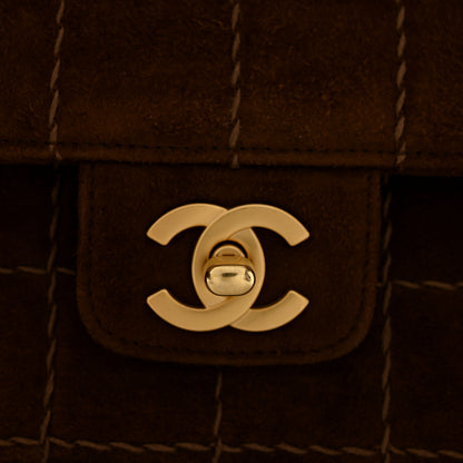 Chanel Suede Quilted Chocolate Bar Medium Single Flap Brown 13 of 14