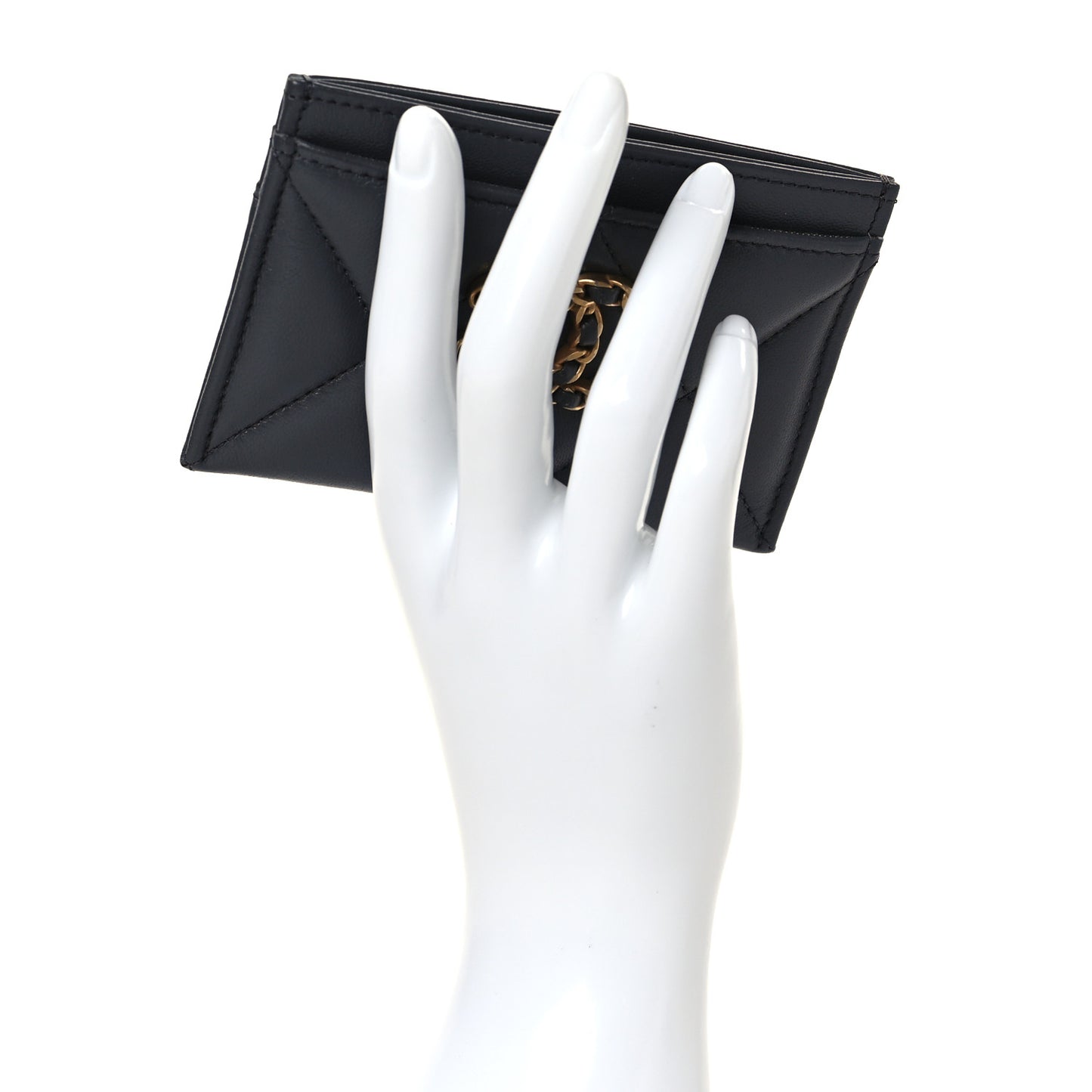 Lambskin Quilted Chanel 19 Card Holder Dark Grey