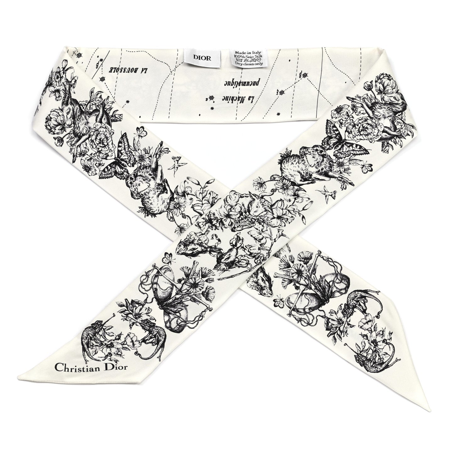 Silk Zodiac Mitzah Scarf White Black