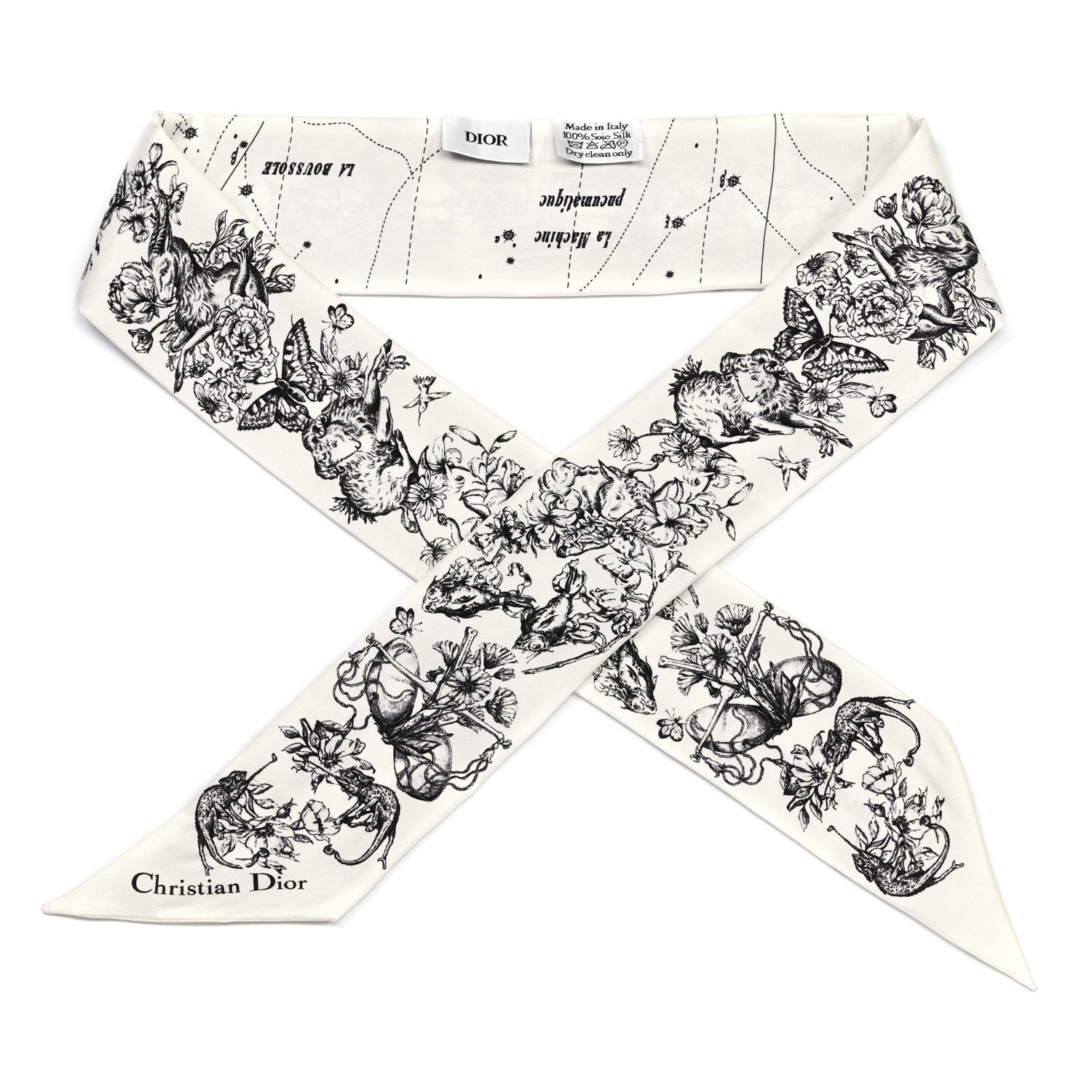 Christian Dior Silk Zodiac Mitzah Scarf White Black 2 of 6