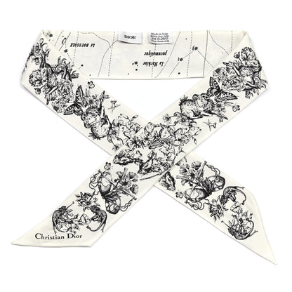 Christian Dior Silk Zodiac Mitzah Scarf White Black 2 of 6