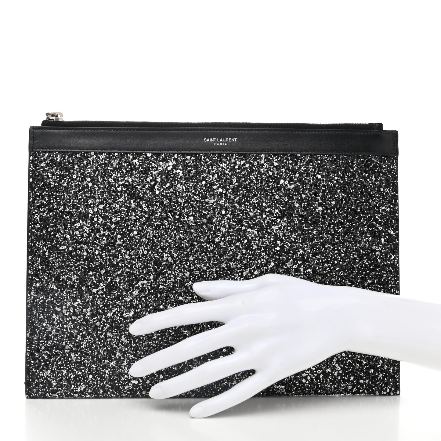 Calfskin Glitter Zipped Tablet Holder Black