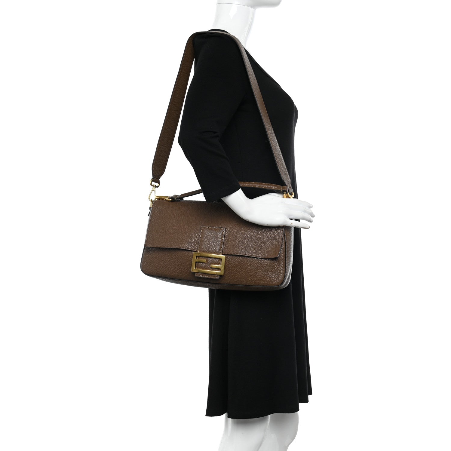 Fendi Cuoio Romano Selleria Large Baguette Fango Papavero 2 of 11