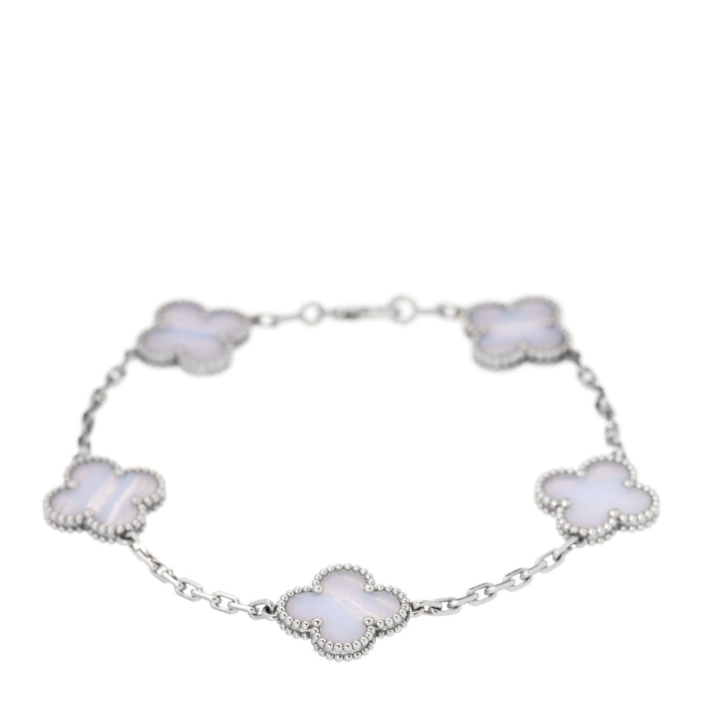 18K White Gold Chalcedony 5 Motifs Vintage Alhambra Bracelet