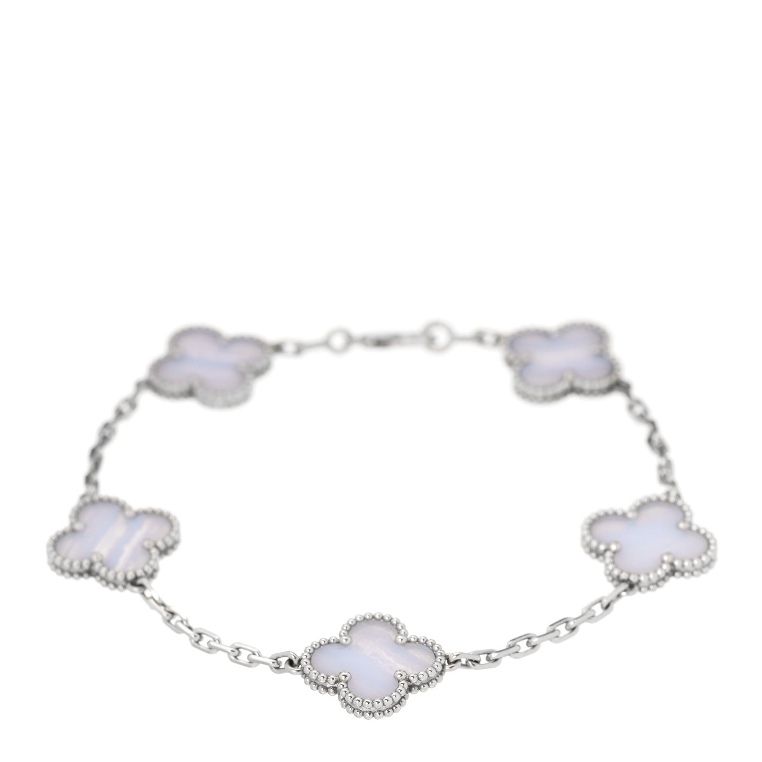 Van Cleef & Arpels 18K White Gold Chalcedony 5 Motifs Vintage Alhambra Bracelet 1 of 6