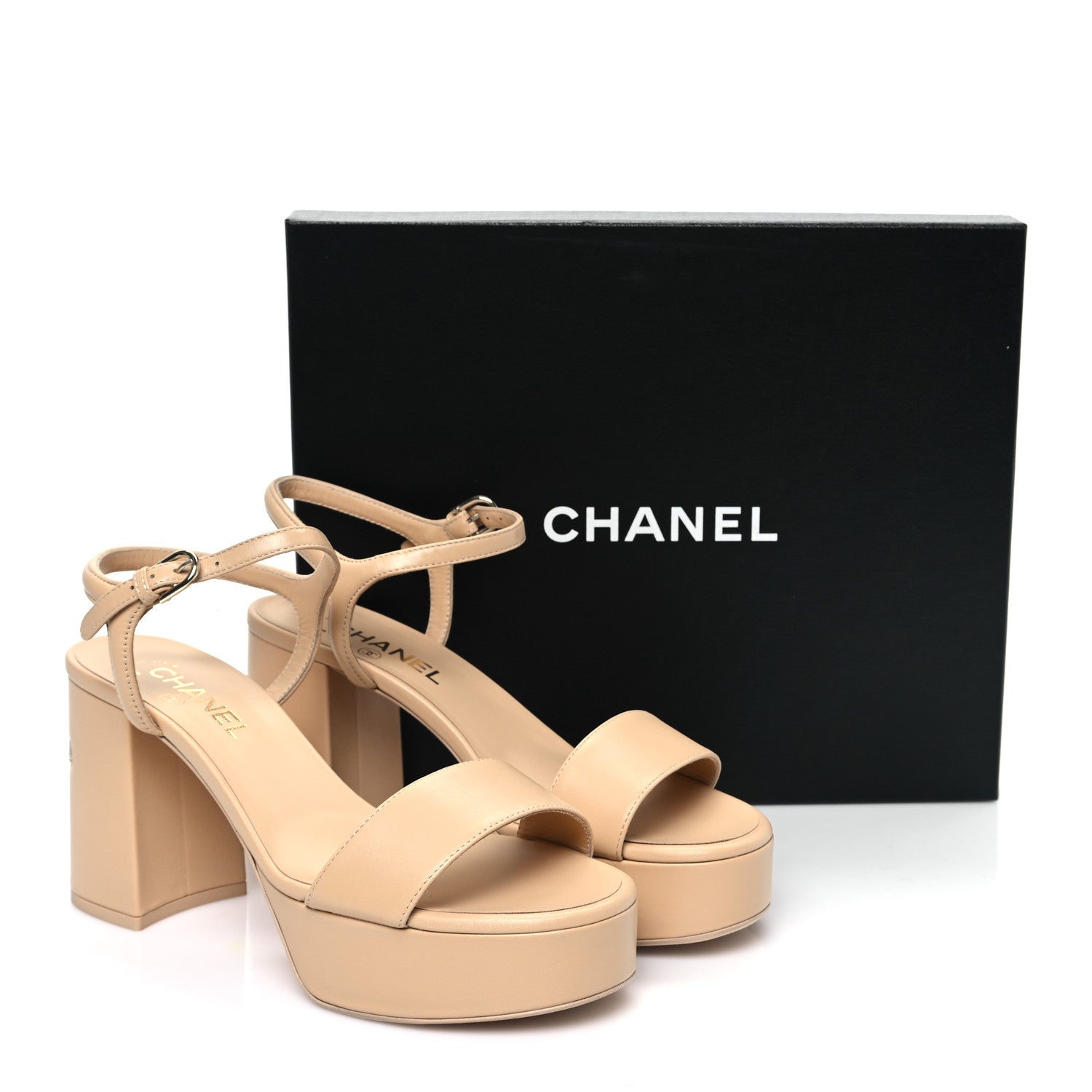 Chanel Lambskin Logo Platform Sandals 39.5 Beige 9 of 9