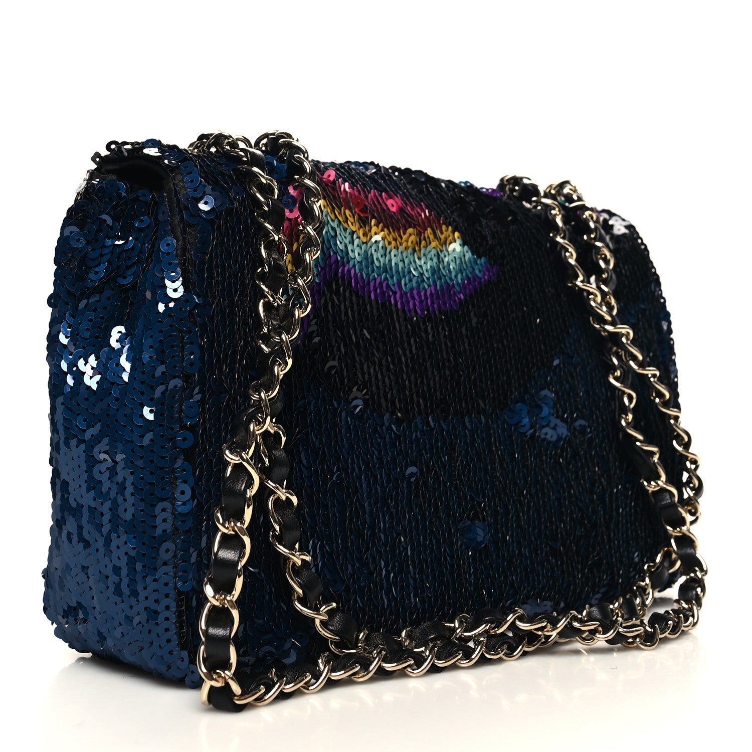 Chanel Sequin Medium Single Flap Blue Black Multicolor 3 of 11