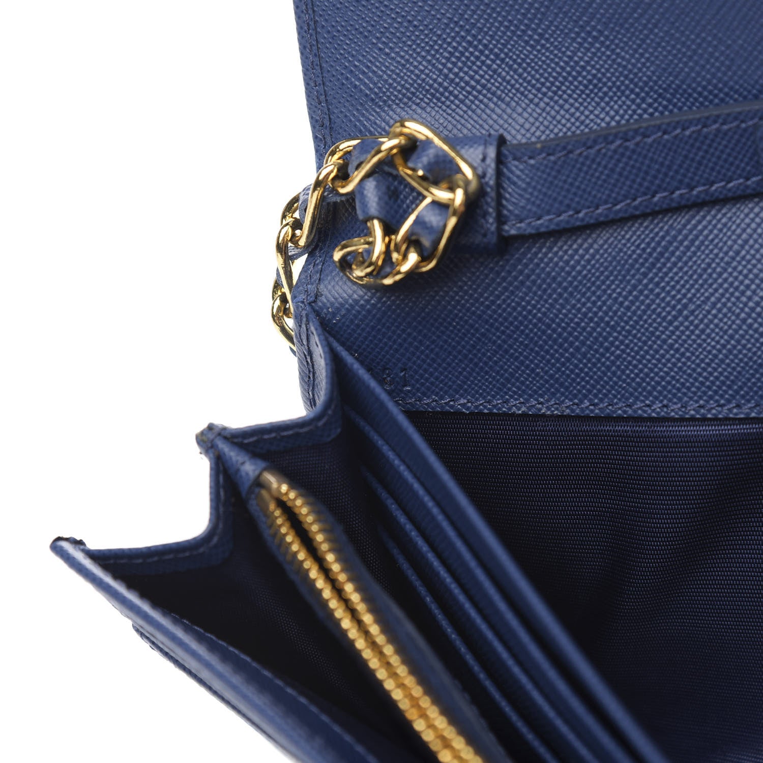 Prada Saffiano Metal Oro Chain Wallet Bleuette 7 of 10