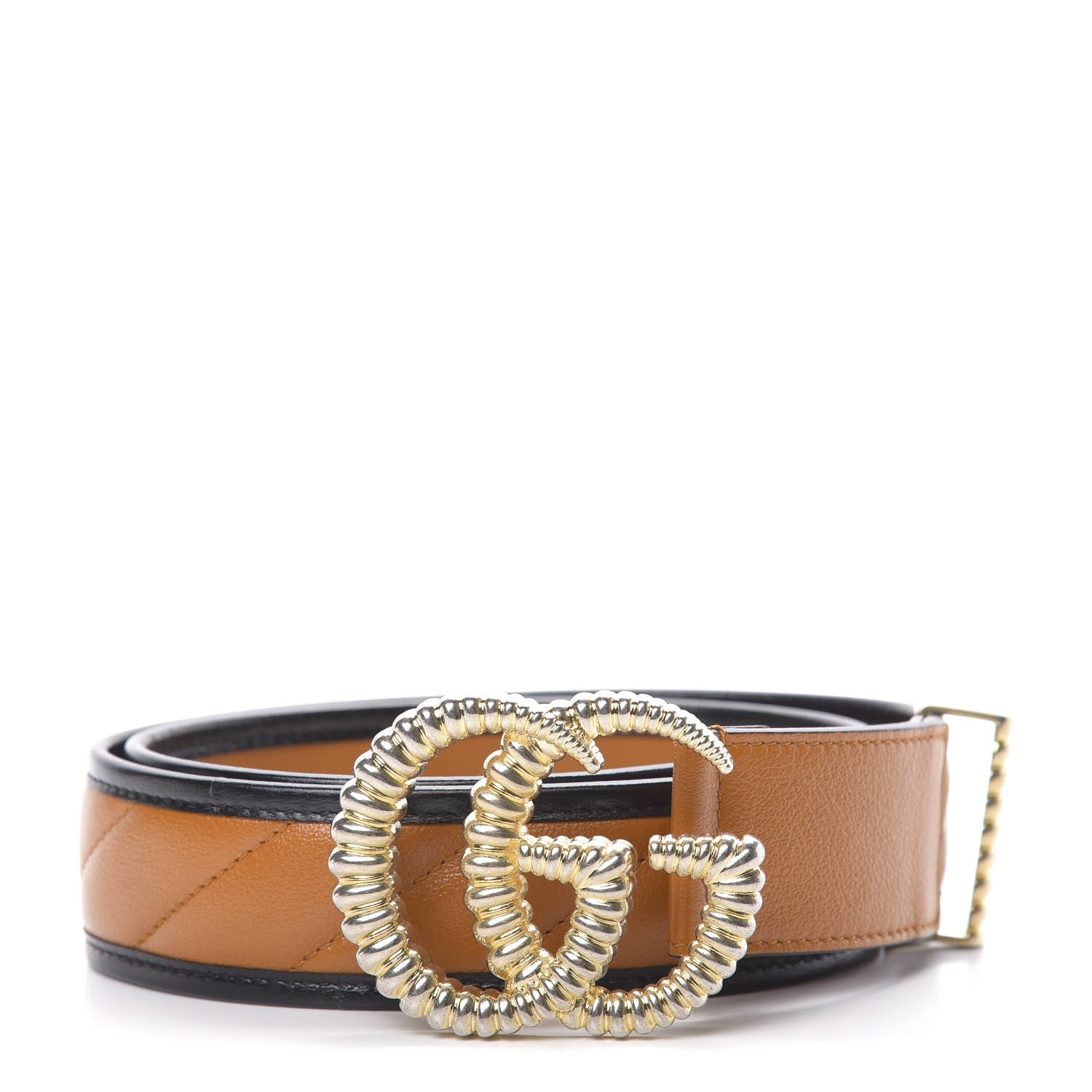 Gucci Azalea Calfskin Matelasse Diagonal Torchon Double G 40mm Belt 80 32 Cognac Black 1 of 5