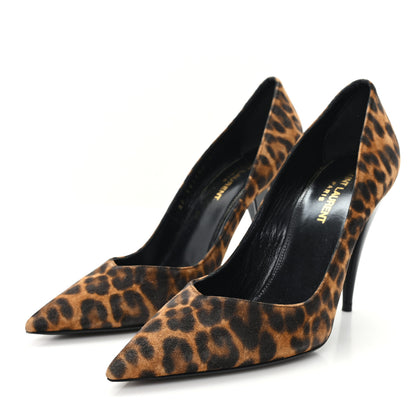 Saint Laurent Suede Leopard Printed Anja Pumps 37.5 Natural Coffee 4 of 10