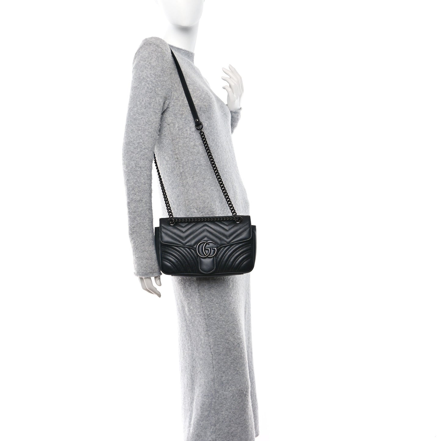 Calfskin Matelasse Monochrome Small GG Marmont Shoulder Bag Black