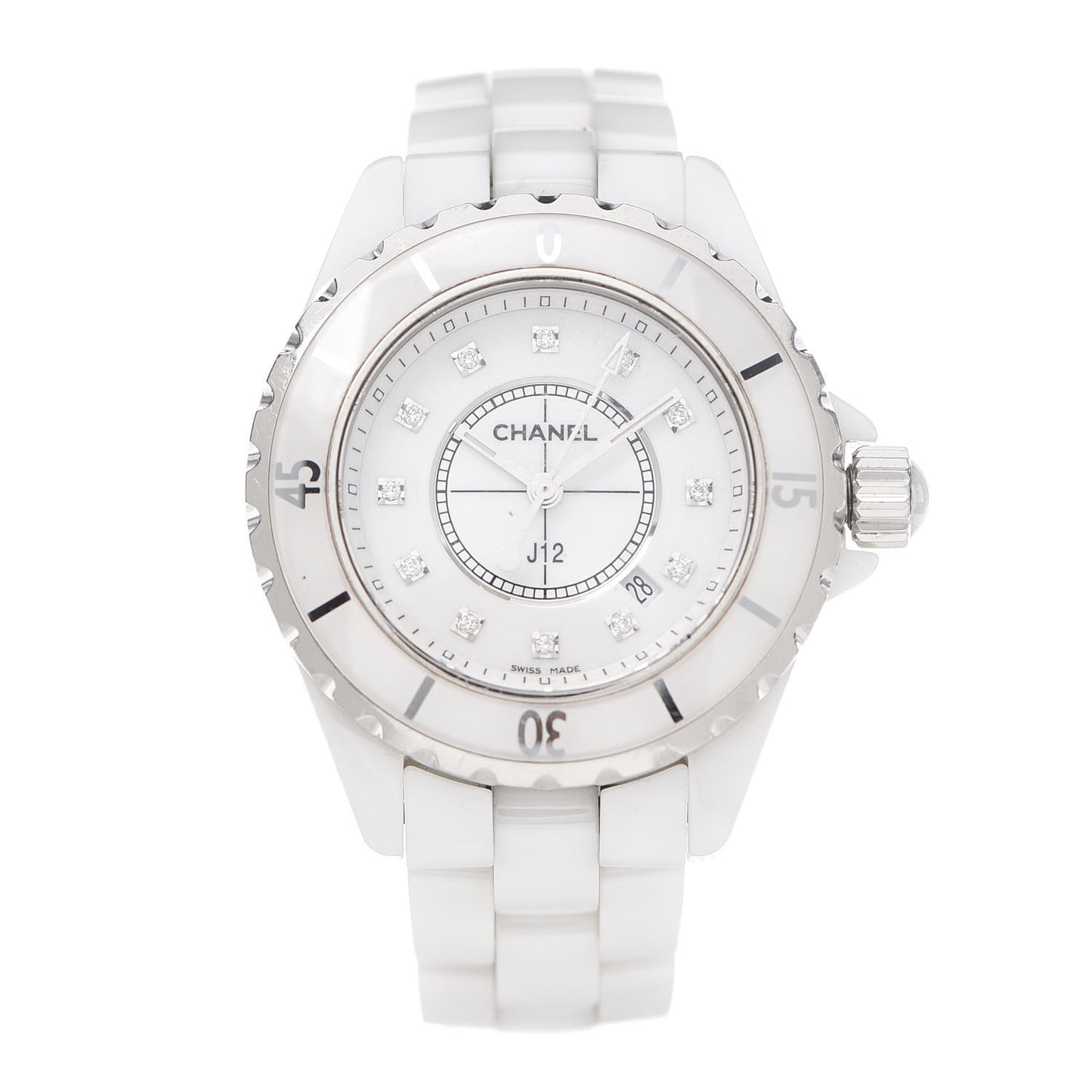 Stainless Steel Ceramic Diamond 33mm J12 Quartz Watch White