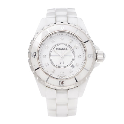 Chanel Stainless Steel Ceramic Diamond 33mm J12 Quartz Watch White 1 of 8