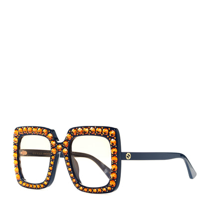 Gucci Acetate Crystal Oversize Sunglasses GG0148S Blue 1 of 7