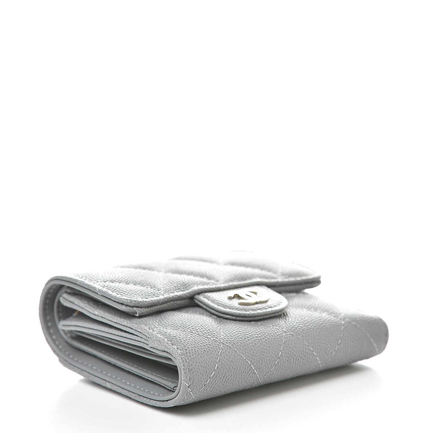 Caviar Quilted Compact Flap Wallet Grey